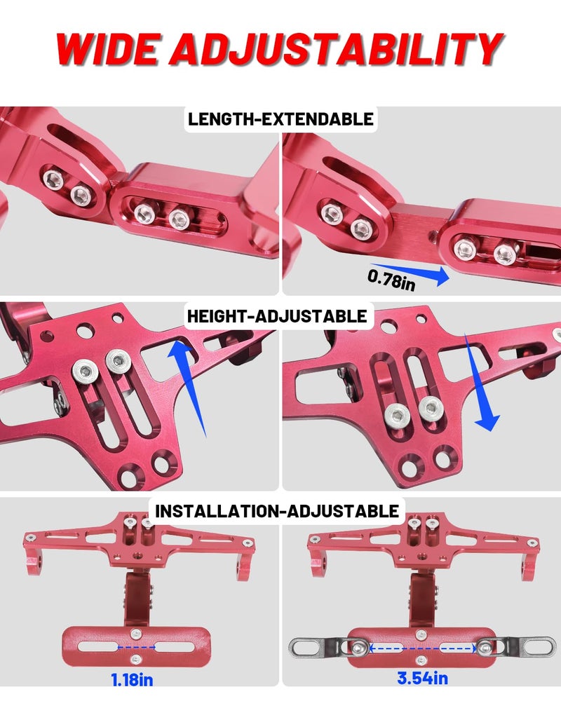MDPROMCP Universal Motorcycle Fender Eliminator With LED Light CNC Aluminum License Plate Bracket (Red) - Image 4